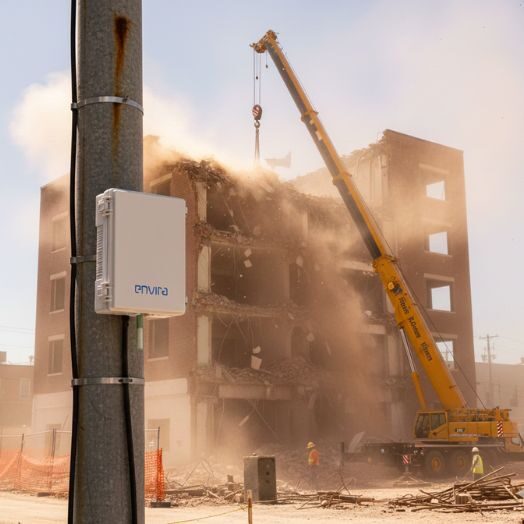 Dispositivo Nanoenvi EQPM para monitorizar polvo y ruido en proyectos de construcción